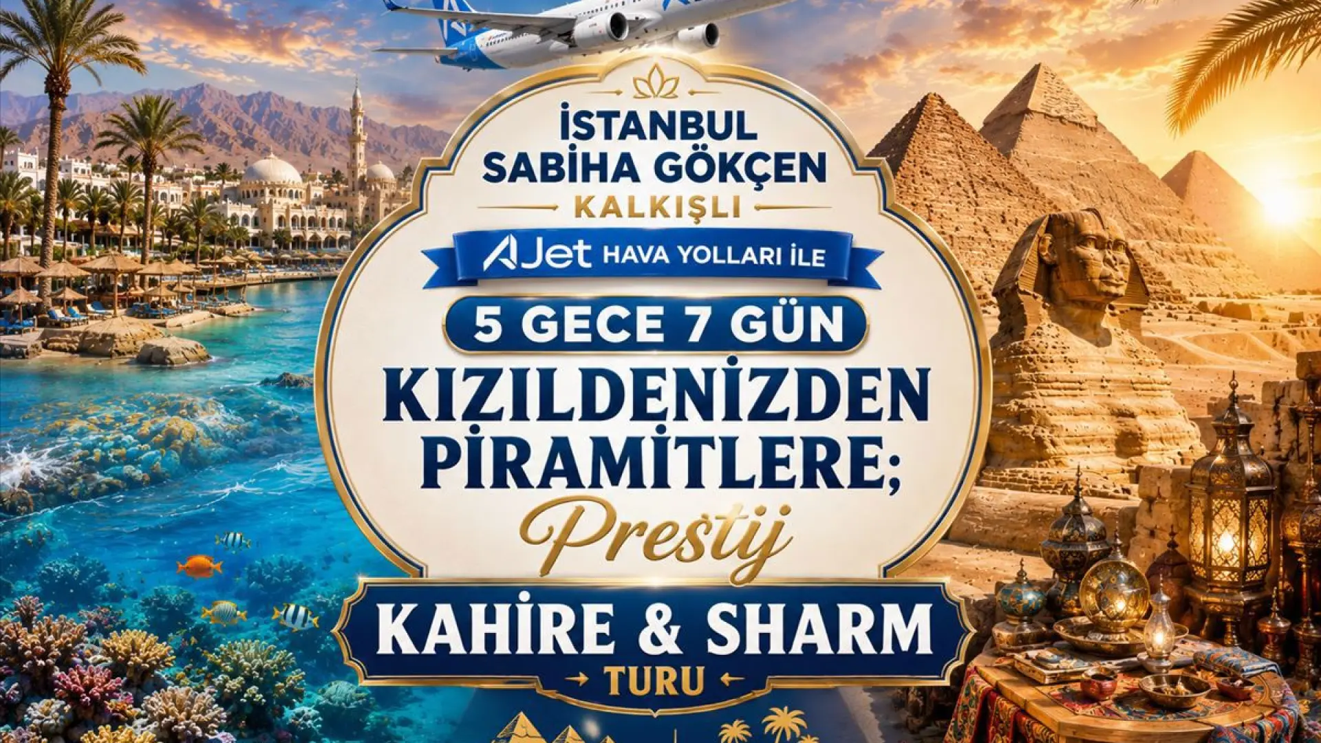 466- İstanbul Sabiha Gökçen Kalkışlı AJET Hava Yolları İle 5 Gece 7 Gün Kızıldenizden Piramitlere ; Prestij Kahire & Sharm Turu