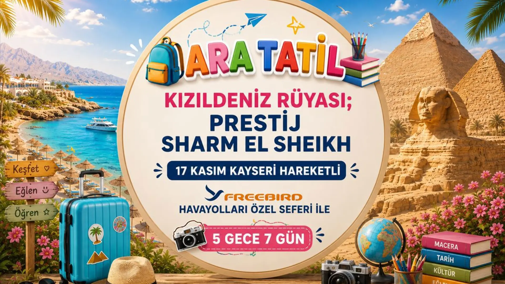 728- Kayseri Havalimanı Kalkışlı Freebird Hava Yolları İle 5 Gece 7 Gün Kızıldeniz Rüyası Sharm El Sheikh