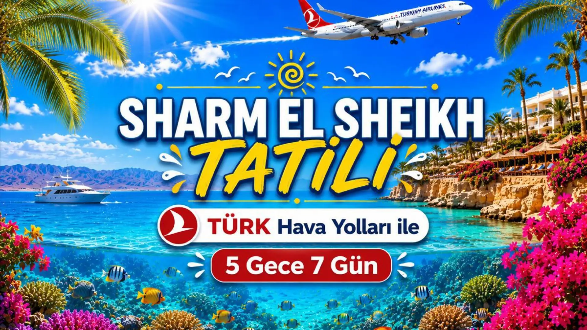 503- İstanbul Yeni Havalimanı Kalkışlı Türk Havayolları İle 5 Gece 7 Gün Sharm El Sheikh Tatili