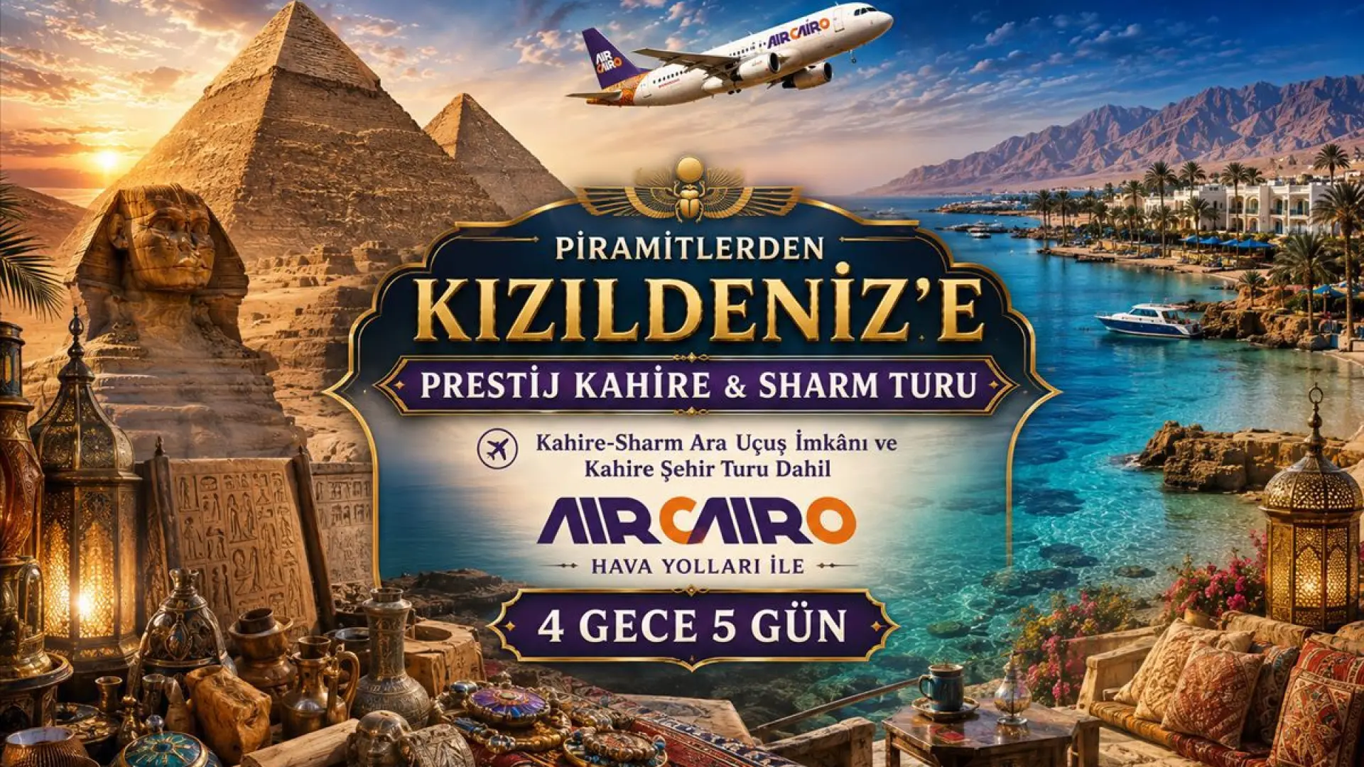 532- İstanbul Yeni Havalimanı Kalkışlı Air Cairo Hava Yolları İle 4 Gece 5 Gün Piramitlerden Kızıldeniz’e Prestij Kahire & Sharm Turu