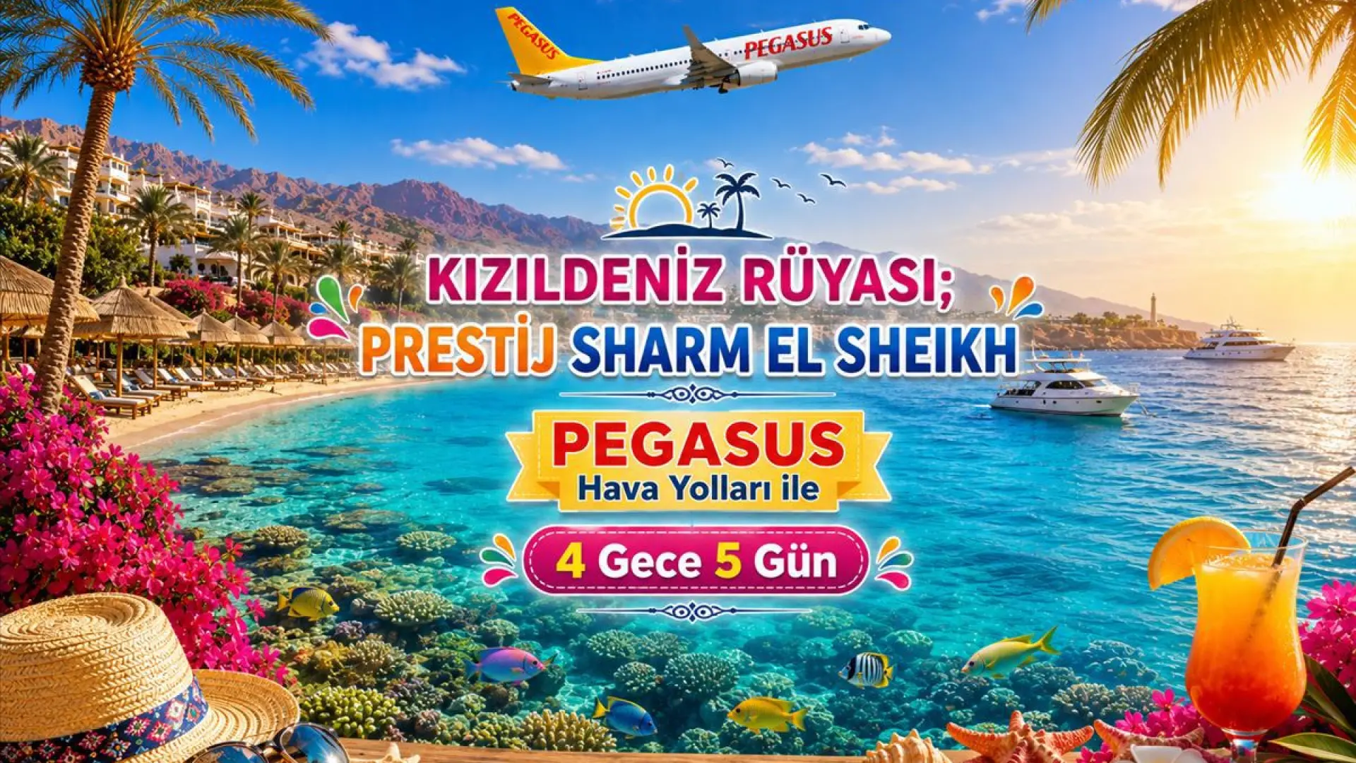 545- İstanbul Sabiha Gökçen Havalimanı Kalkışlı Pegasus Hava Yolları İle 4 Gece 5 Gün Prestij Sharm El Sheikh Tatili