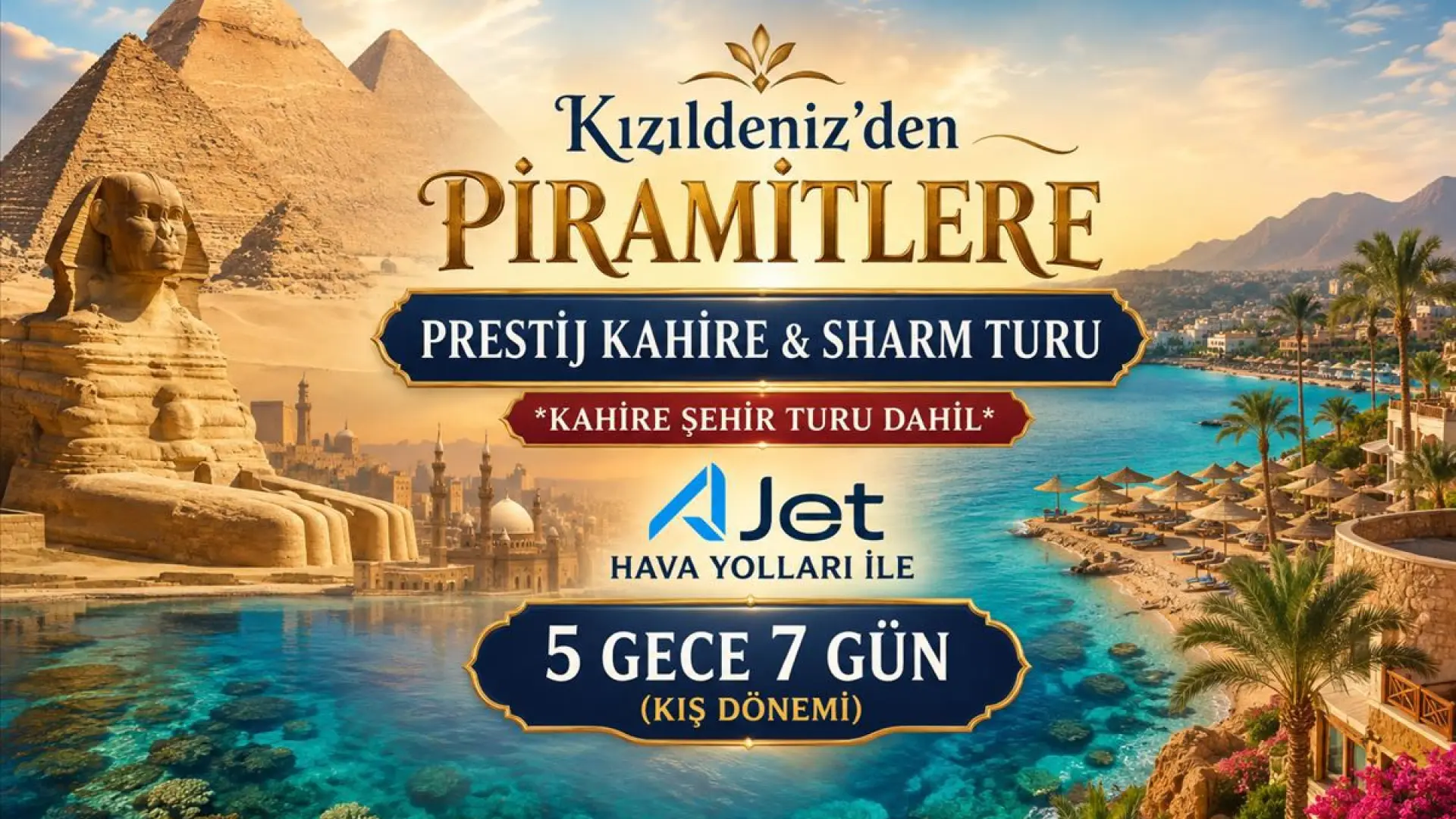 468- İstanbul Sabiha Gökçen Havalimanı Kalkışlı AJET Hava Yolları İle 5 Gece 7 Gün Kızıldeniz’den Piramitlere Prestij Kahire & Sharm Turu (Kahire Şehir Turu Dahil)
