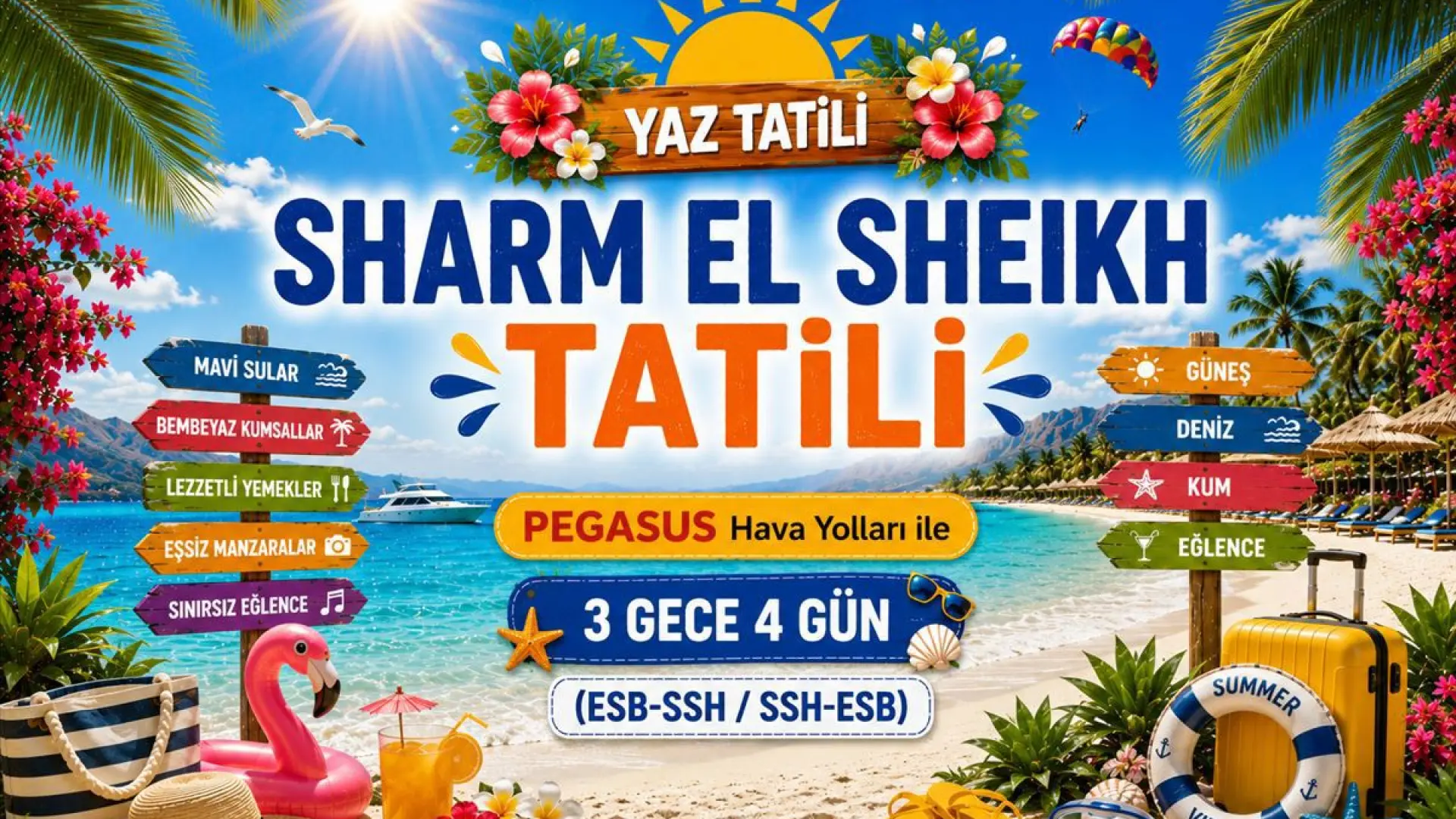 520- Ankara Esenboğa Havalimanı Kalkışlı Pegasus Hava Yolları İle 3 Gece 4 Gün Sharm El Sheikh Tatili