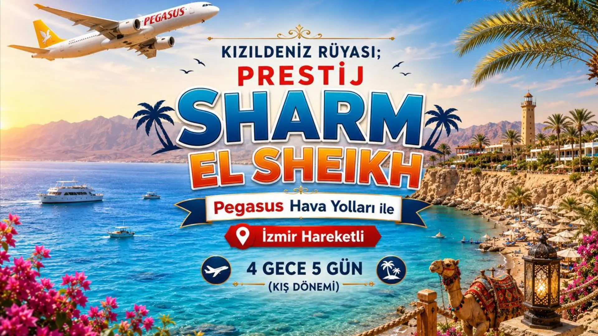 538- İzmir Adnan Menderes Havalimanı Kalkışlı Pegasus Hava Yolları İle 4 Gece 5 Gün Kızıldeniz Rüyası Sharm El Sheikh (Kış Dönemi)