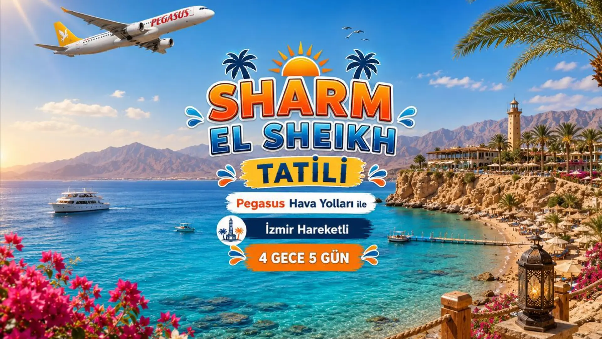 539- İzmir Adnan Menderes Havalimanı Kalkışlı Pegasus Hava Yolları İle 4 Gece 5 Gün Sharm El Sheikh Tatili