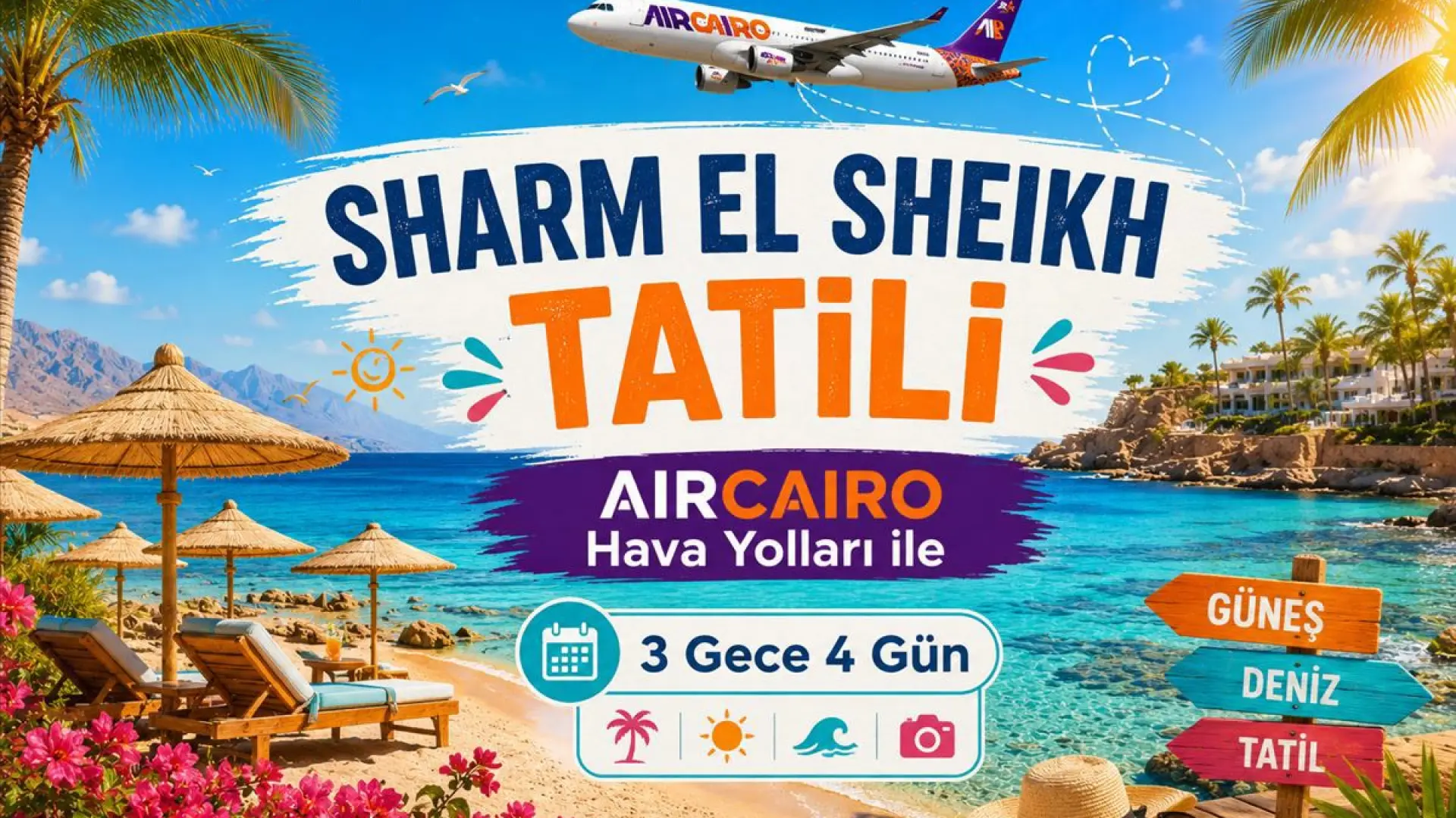 531- İstanbul Yeni Havalimanı Kalkışlı Air Cairo Hava Yolları İle 3 Gece 4 Gün Sharm El Sheikh Tatili