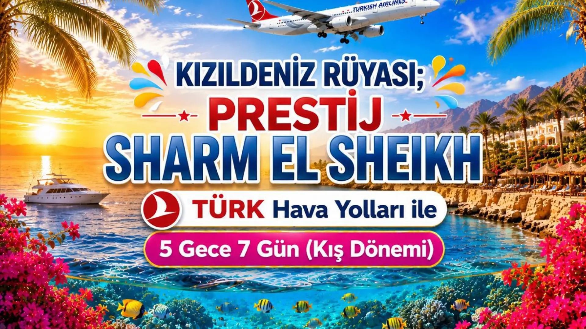 502- İstanbul Yeni Havalimanı Kalkışlı Türk Havayolları İle 5 Gece 7 Gün Kızıldeniz Rüyası Sharm El Sheikh (Kış Dönemi)
