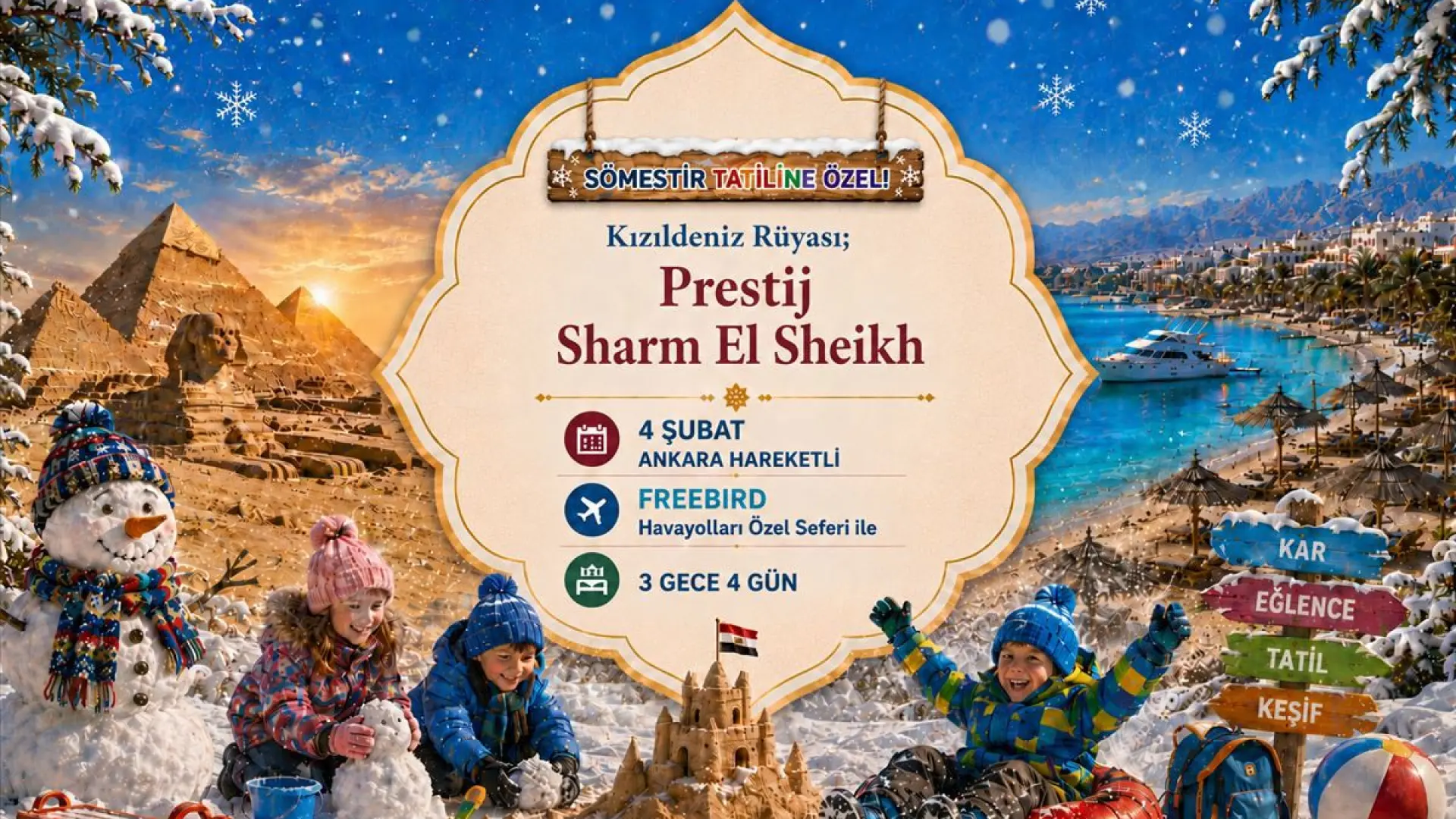 740- Ankara Esenboğa Havalimanı Kalkışlı Freebird Hava Yolları İle 3 Gece 4 Gün Kızıldeniz Rüyası Sharm El Sheikh